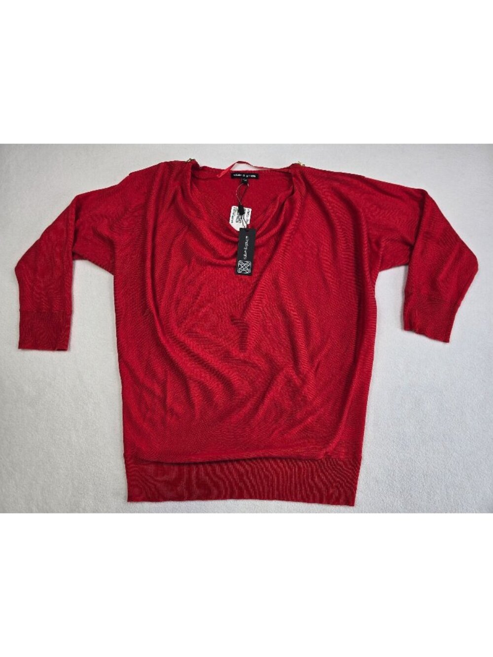 NEW Cable & Gauge Womens Small Red Cowl Neck Sweater Gold Zippers